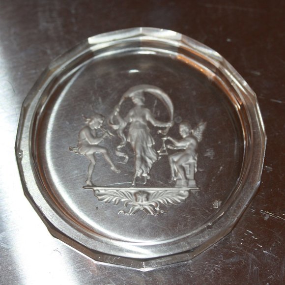 HEINRICH HOFFMAN CZECHOSLOVAKIA ART DECO OPEN SALT PIN DISH CRYSTAL & ITAGLIO - Picture 1 of 2